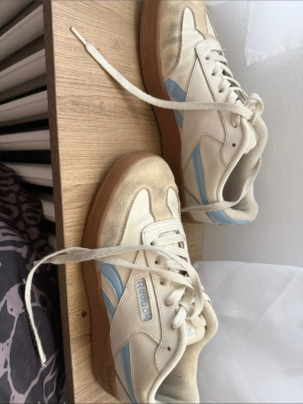 Reebok Cream and Light Blue Low-Top Sneakers